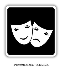 Theater icon with happy and sad masks - black vector icon