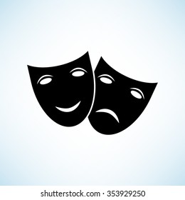 Theater icon with happy and sad masks -  black vector icon