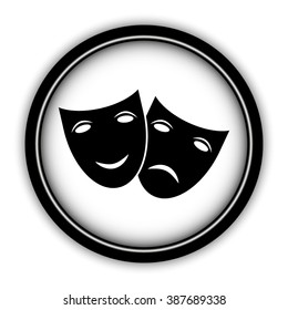 Theater icon with happy and sad masks - vector icon; round  button with shadow