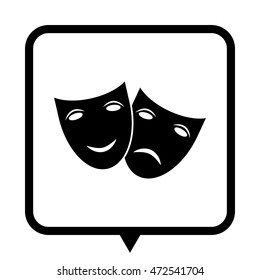 Theater icon with happy and sad masks - black vector icon;  message bubble