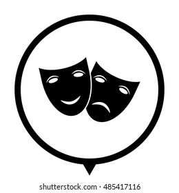Theater icon with happy and sad masks - black vector  icon; map pointer