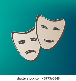 Theater icon with happy and sad masks. Vector. Icon printed at 3d on sea color background.