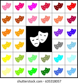 Theater icon with happy and sad masks. Vector. Felt-pen 33 colorful icons at white and black backgrounds. Colorfull.