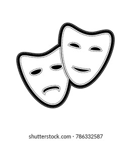 Theater icon with happy and sad masks. Vector. Flat style black icon on white.