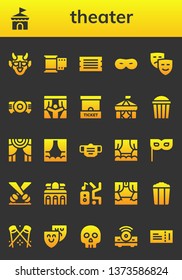 theater icon set. 26 filled theater icons.  Simple modern icons about  - Hannya, Circus, Film, Ticket, Mask, Masks, Projector, Curtains, Ticket office, Popcorn, Theater, Stage
