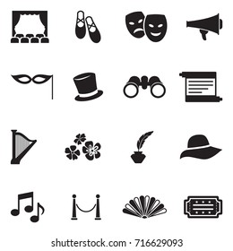 Theater Icons. Black Flat Design. Vector Illustration.