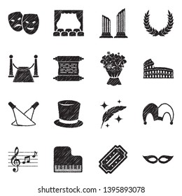 Theater Icons. Black Scribble Design. Vector Illustration.