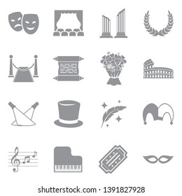 Theater Icons. Gray Flat Design. Vector Illustration.