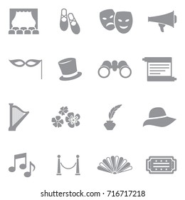 Theater Icons. Gray Flat Design. Vector Illustration.