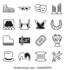 Theater Icons. Line With Fill Design. Vector Illustration.