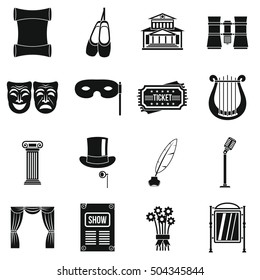 Theater icons set. Simple illustration of 16 theater vector icons for web