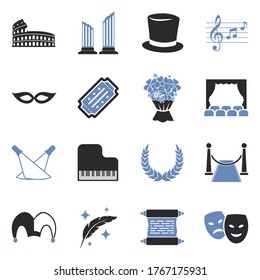 Theater Icons. Two Tone Flat Design. Vector Illustration.