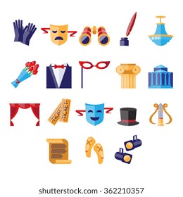 Theater Icons Vector Illustration Set flat style