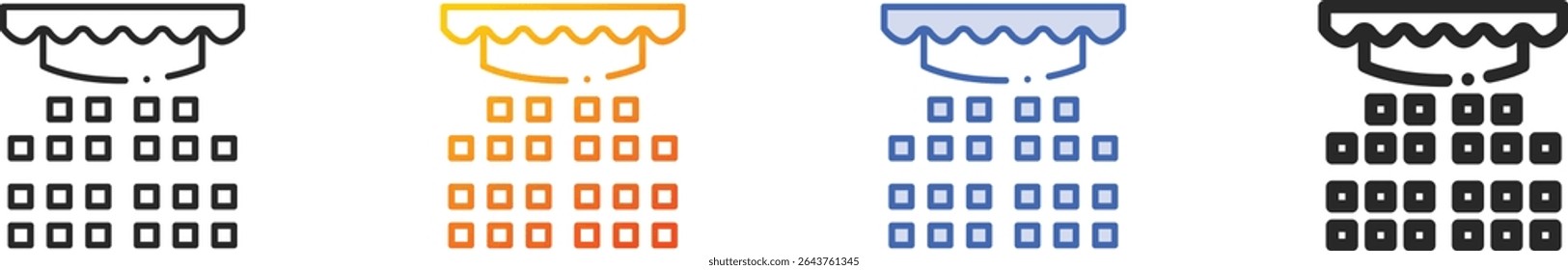 ícone de teatro.Linear fino, gradiente, traçado azul e design de estilo negrito isolado no plano de fundo branco