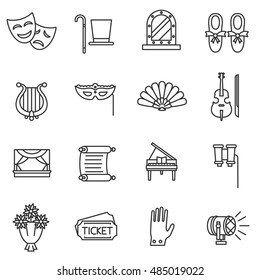 Theater linear icons. Theatre collection of isolated symbols