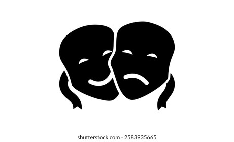 theater logo,comedy and tragedy theatrical masks, black isolated silhouette