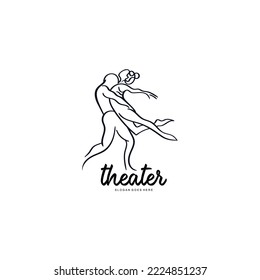 theater logo.women and men dancing and hugging while acting theater