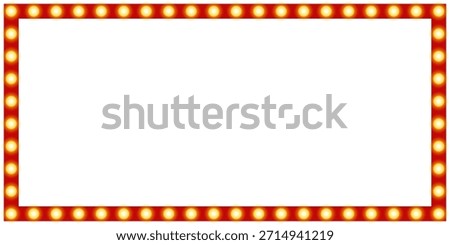 Theater Marquee Frame. Red rectangular frame with a glowing border in light bulbs and copy space. Ideal for theater or cinema posters, show announcements, casino projects, event advertising. Vector