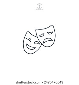 Theater mask, Comedy and tragedy mask icon theme symbol vector illustration isolated on white background