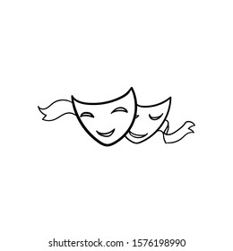 theater mask doodle icon vector hand drawing 