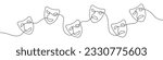 Theater mask emotion vector linear icon. Masquerade tragedy and humor one line in one line vector. Linear outline design of Set of Theater face mask. Vector illustration.
