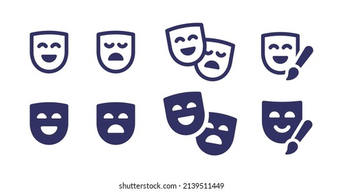 Sammlung von Symbolen für Theatermasken. Maskensymbol, Vektorgrafik.