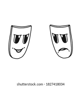 The theater and mask icon. Drama, comedy, tragedy symbol. Flat Vector illustration