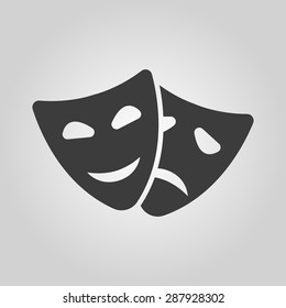 The Theater And  Mask Icon. Drama, Comedy, Tragedy Symbol. Flat Vector Illustration