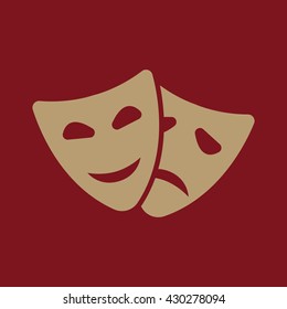 The theater and mask icon. Drama, comedy, tragedy symbol. Flat Vector illustration