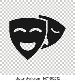 Theater mask icon in flat style. Comedy and tragedy vector illustration on white isolated background. Smile face business concept.
