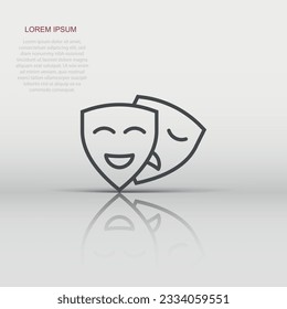 Theater mask icon in flat style. Comedy and tragedy vector illustration on white isolated background. Smile face business concept.