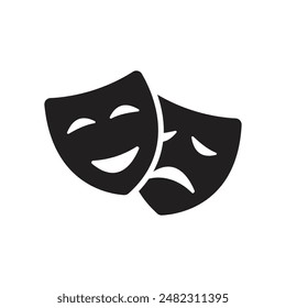 Theater mask icon in flat style isolated on white background. Comedy, drama, tragedy symbol. Masquerade, Comic and tragic mask icon