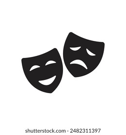 Theater mask icon in flat style isolated on white background. Comedy, drama, tragedy symbol. Masquerade, Comic and tragic mask icon