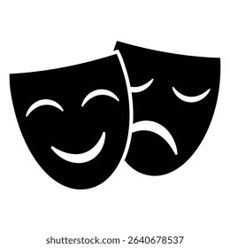 Theater mask icon in flat style,  Comedy, drama, tragedy theater masks symbol. mask icon vector. Happy and sad mask vector icon, Comic and tragic mask icon, vector illustration.