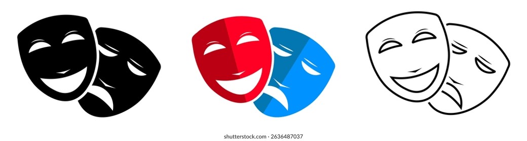 Máscara de teatro, conjunto de ícones. Vetor	
