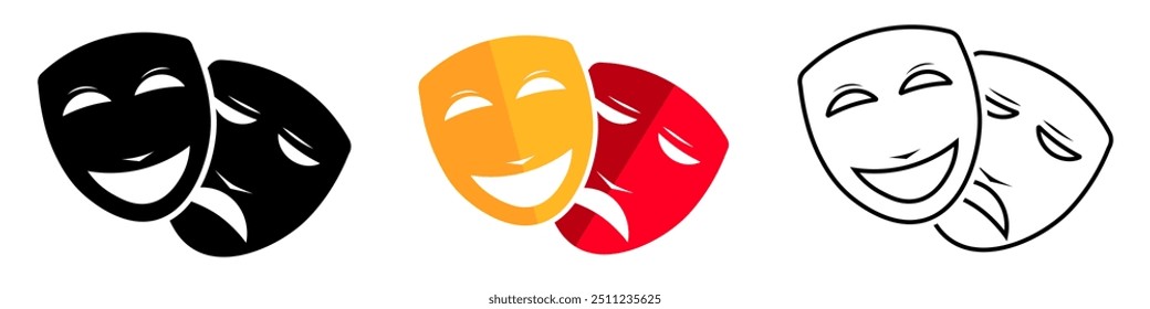 Theater mask, icon set.Vector illustration.
