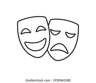 Theater mask icon silhouette. Theatre drama comedy vector icon illustration, actor acting logo eps 10