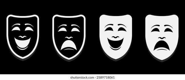 Theater Mask Icon Vector Design Symbolizing Drama, Acting, and Stage Performance for Event Banners, Social Media Posts, Creative Art Projects, and Entertainment Themed Digital Graphics