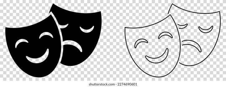 Theater mask icons. Comedy and tragedy theater masks. Vector illustration 
