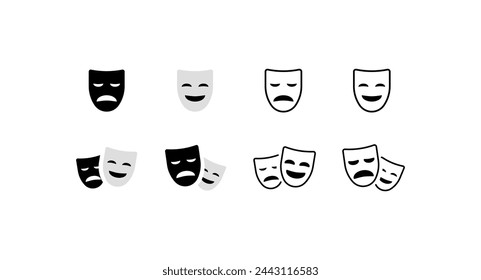 Theater mask icons. Smile and sadness mask icons. Linear style. Vector icons