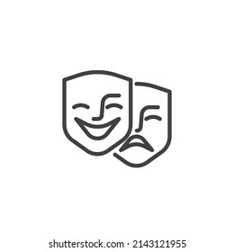 Theater Mask Line Icon. Linear Style Sign For Mobile Concept And Web Design. Happy And Sad Masks Outline Vector Icon. Symbol, Logo Illustration. Vector Graphics