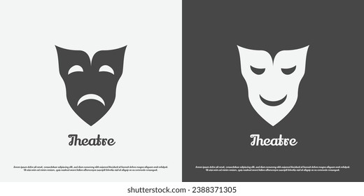 Theater mask logo design illustration. Silhouette head face mask actor actress cast acting feelings emotions opera drama orchestra party arts entertainment. Minimalist simple happy sad icon symbol.
