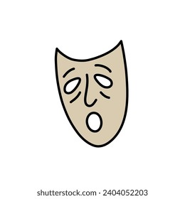 Theater mask logo sign Doodle design Masquerade comic and tragic mask Happy and unhappy traditional symbol of theater Sad face Fashion print for clothes greeting invitation card flyer banner poster ad