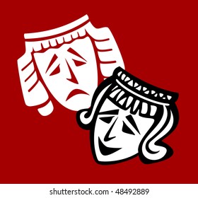 Theater mask on red background, vector illustration