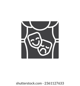 Theater mask on stage vector icon. filled flat sign for mobile concept and web design. Theater stage and masks glyph icon. Symbol, logo illustration. Vector graphics