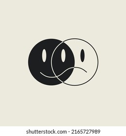 Theater mask smile emotions logo or icon concept in black and white isolated on white background. Vector illustration