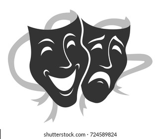 Theater Mask Symbols Vector Set, Sad And Happy Concept