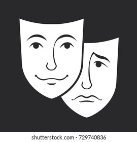 theater mask symbols vector set, sad and happy concept