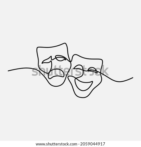 theater mask tragedy and humor oneline continuous line art