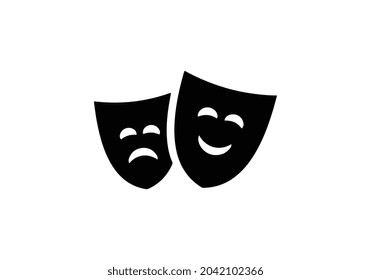 Theater mask vector icon. Comedy and drama symbol isolated on white background. Sad and happy smiley face masque